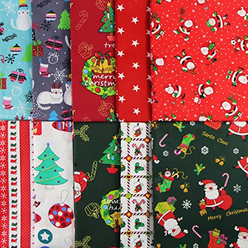 aufodara Noël Tissus Coton 10 pièces Patchwork Chiffons DIY Fabric