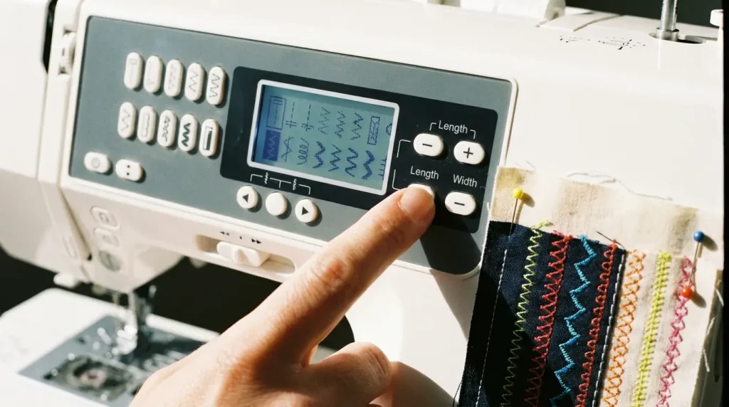Panneau de commande d'une machine électronique avec écran, un doigt sélectionnant un point